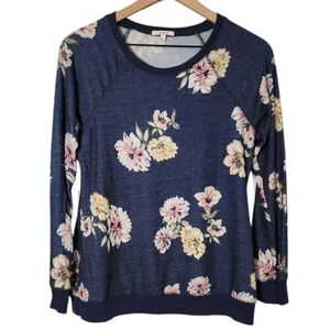 Maurices Womens Small Floral Pullover Long Sleeve Sweatshirt Blue Pink Yellow